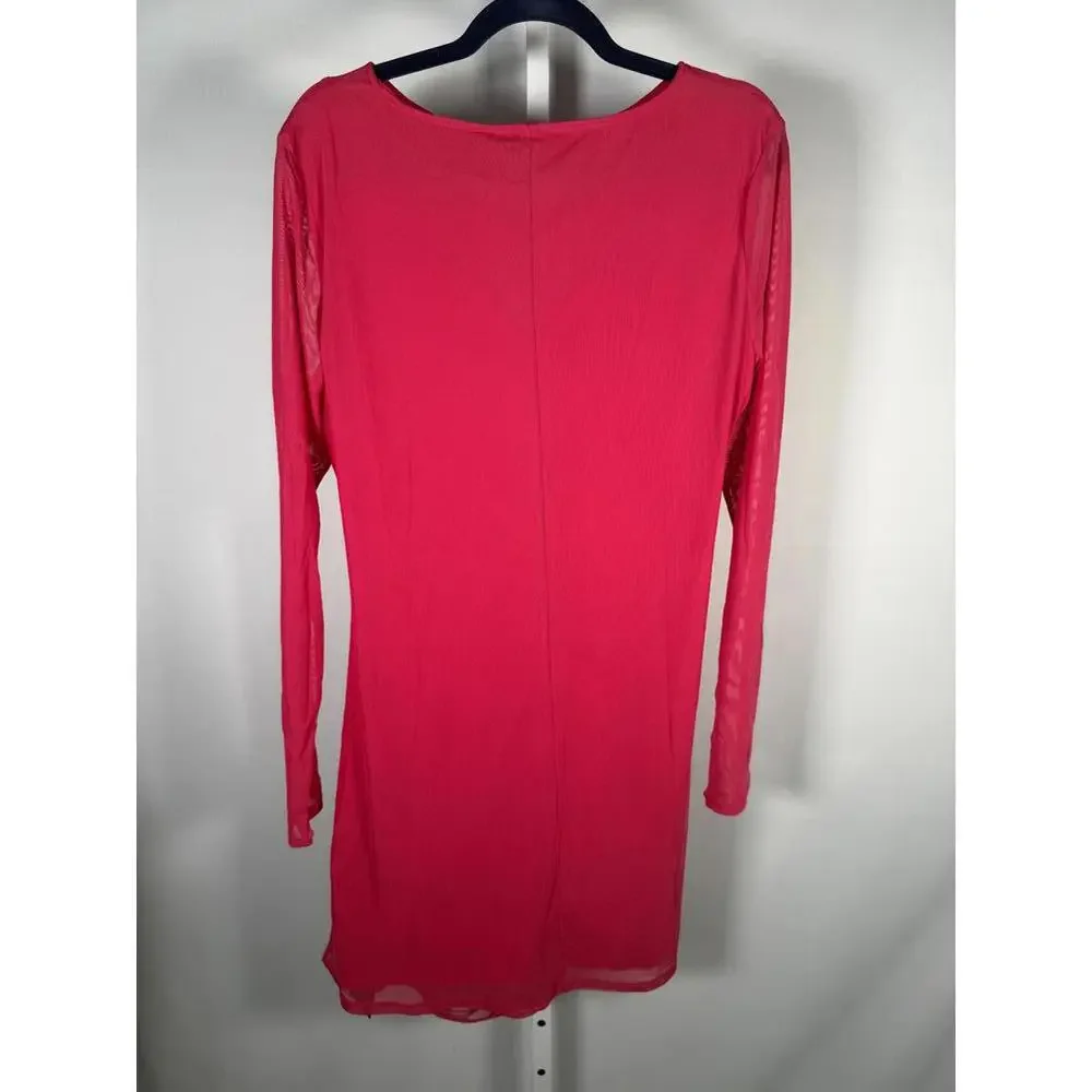 NWT Halara Long Sleeved Ruched Mini Dress Hot Pink Large - Picture 3 of 6